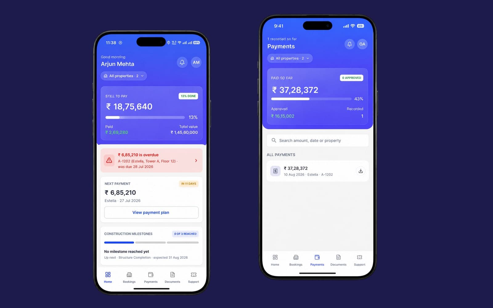 Construction milestone tracking: Translates complex backend engineering states into calm, comprehensible buyer milestones.