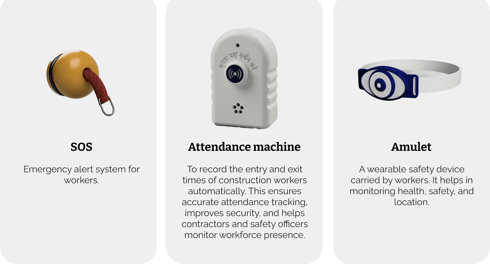 System ecosystem: Gate entry scanner, crew wearable band, and supervisor dispatch terminal.